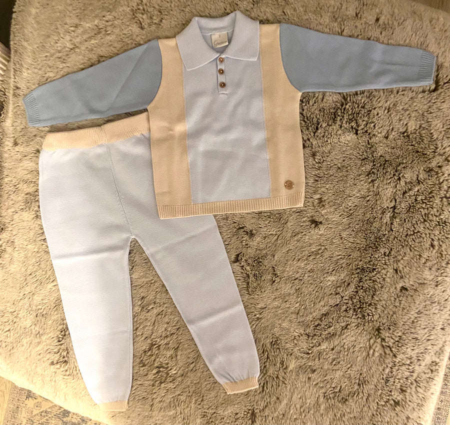 Granlei Blue, Baby Blue & Beige Knitted Sweater & Trouser Set