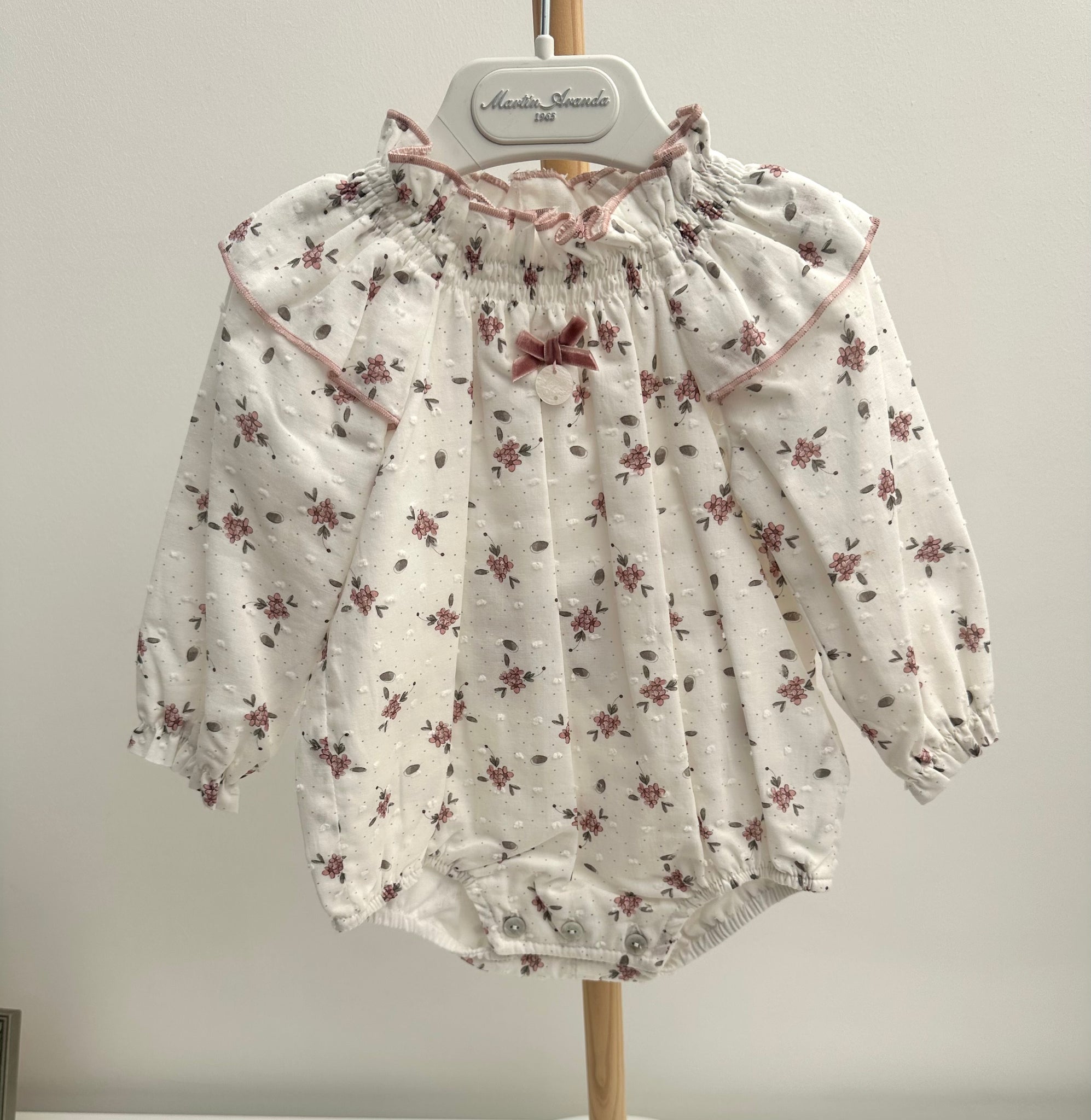 Martin Aranda Ivory & Dusky Pink Floral Print Plumetti Romper