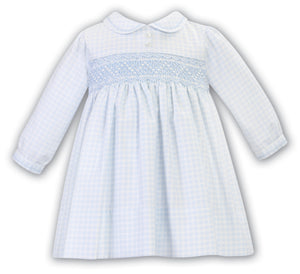 AW23 Sarah Louise Pastel Blue & White Print Smocked Dress