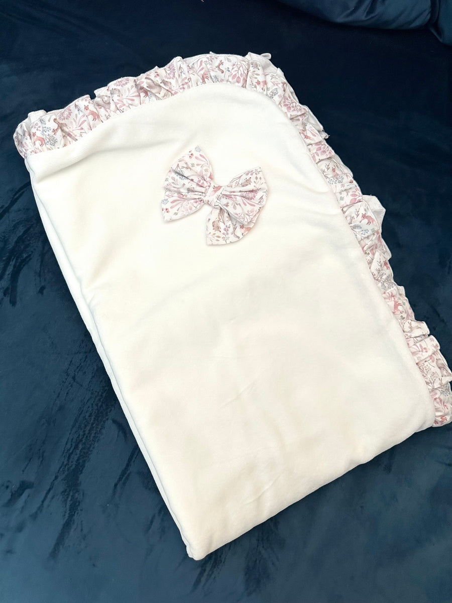 Jamiks Ivory & Pink Woodland Print Cotton Velour Blanket