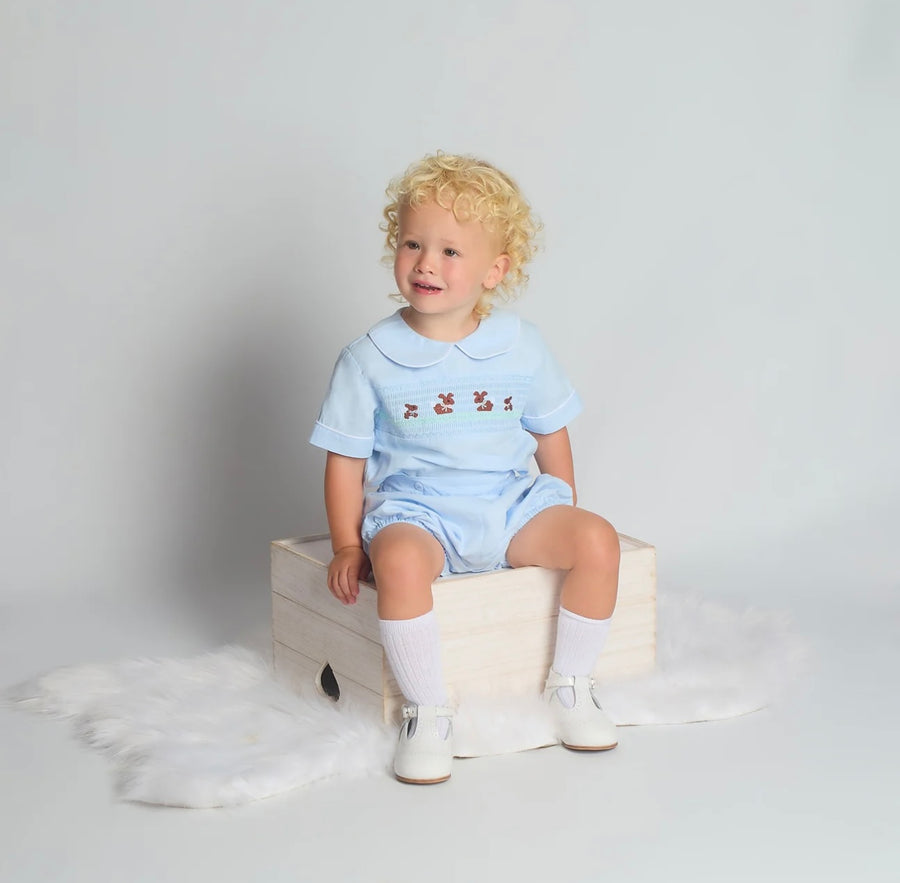 Beau Kids Boys Blue Smocked Bunny Shorts Set