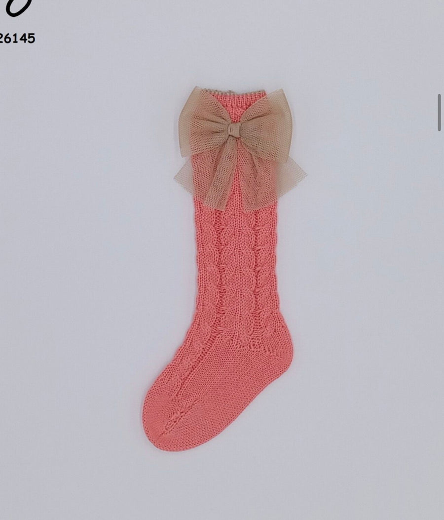 PRE ORDER - Rahigo Coral Tulle Bow Socks