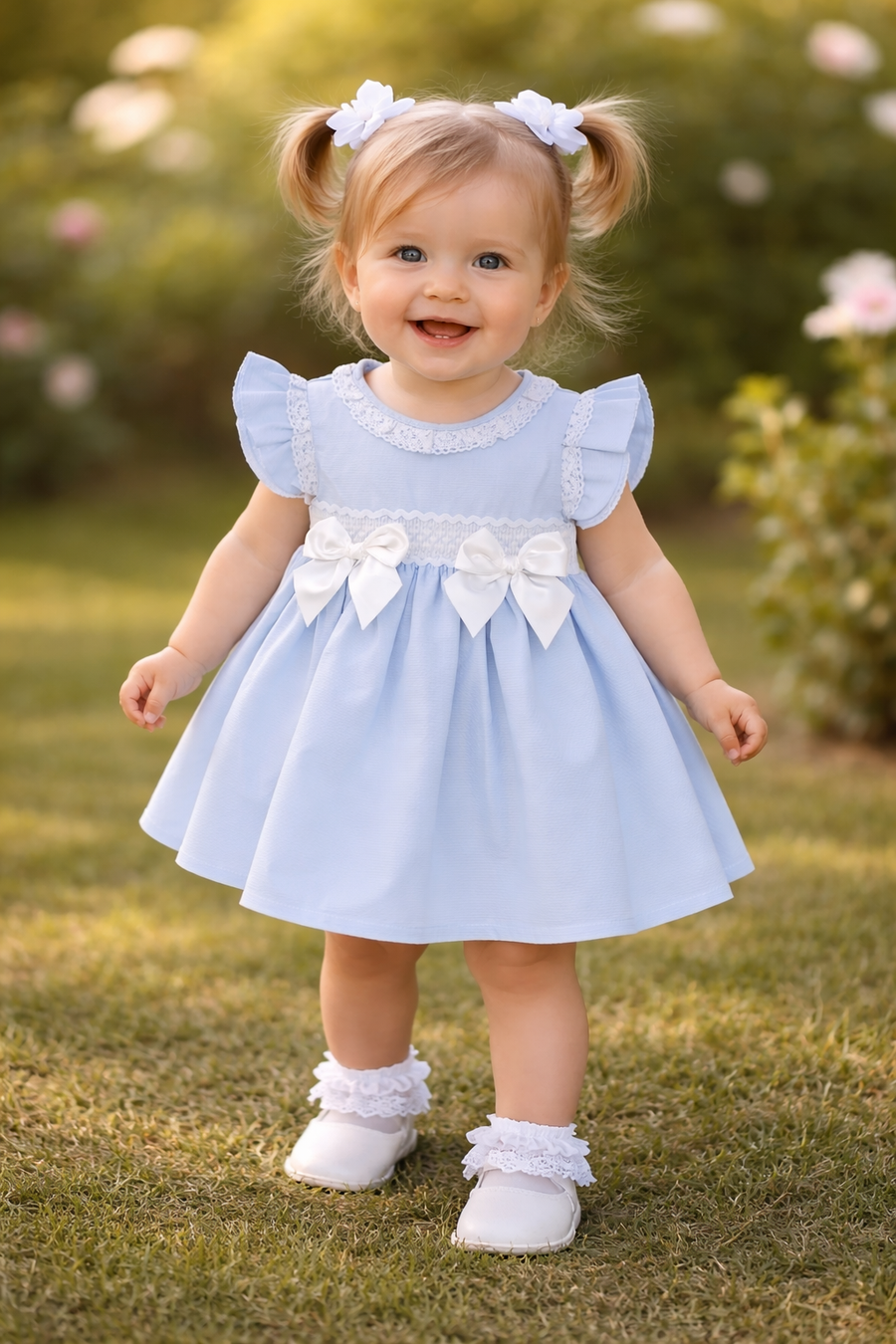 Kleo Kids Blue Spanish Style Dress With Bows