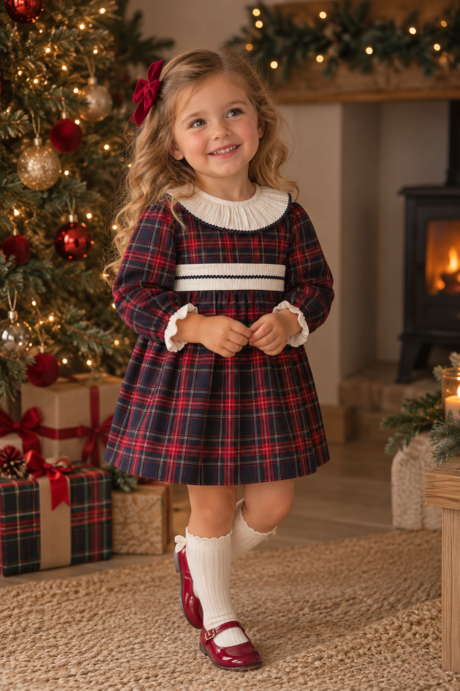Rapife Girls Red & Navy Tartan Dress