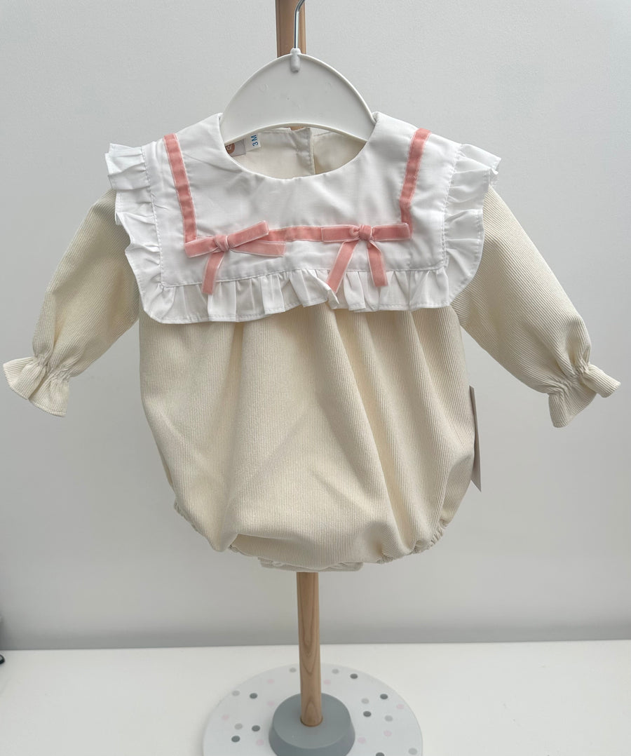 Puro Mimo Cream & Pink Baby Needle Cord Romper