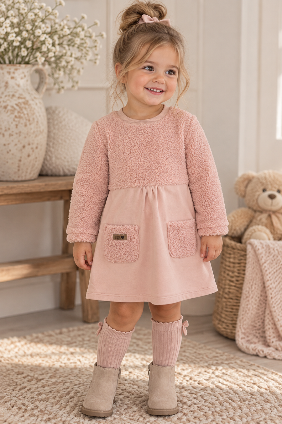 iDO Girls Pink Boucle Dress