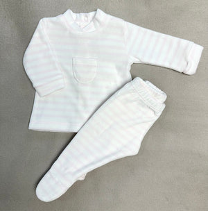Coccode Pale Pink & White Striped Velour 2-Piece Babygrow