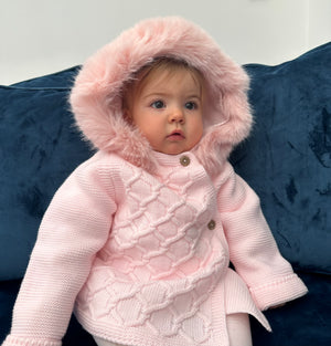 Mac Ilusion Pink Knitted Faux Fur Hooded Jacket