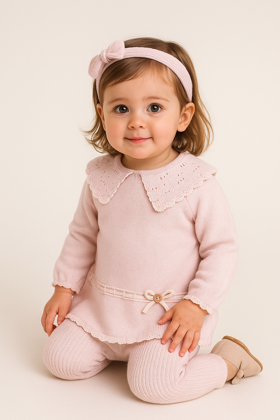 Granlei Dusky Pink & Ivory Cutwork Collared Legging Set