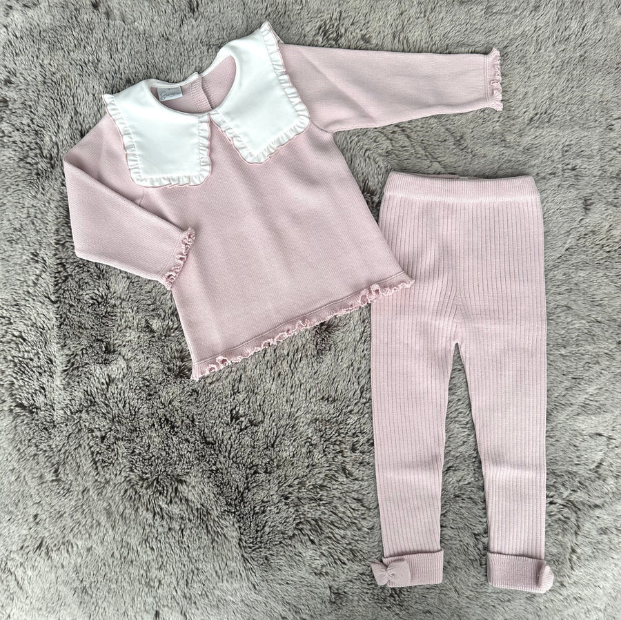 Granlei Girls Dusly Pink & Ivory Collared Legging Set