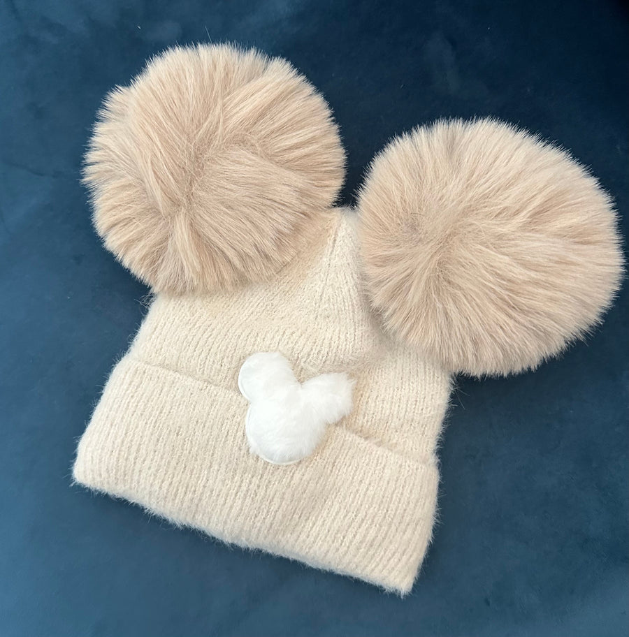 Jamiks Beige Knit Bear Pom Pom Hat