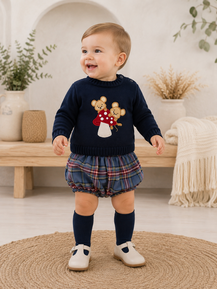 Sardon Navy & Tartan Mouse Motif Jam Pant Set
