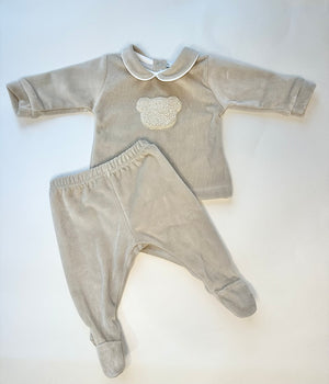 Coccode Taupe Velour Bear Motif 2-Piece Babygrow