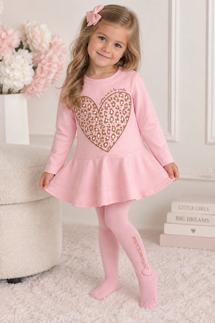 Agatha Pink Leopard Print Heart Dress & Tight Set