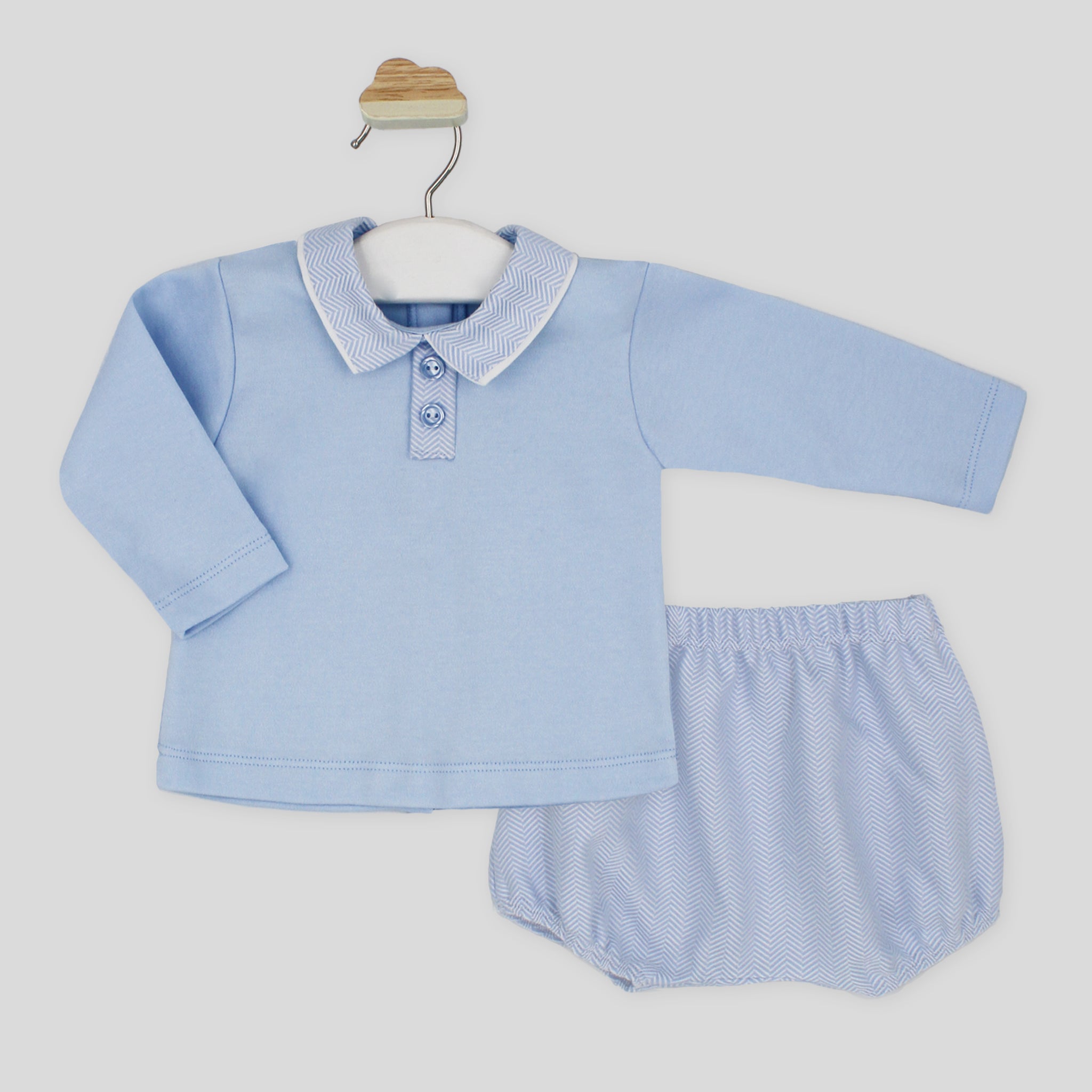 Rapife baby Blue Herringbone Collared Jam Pant Set