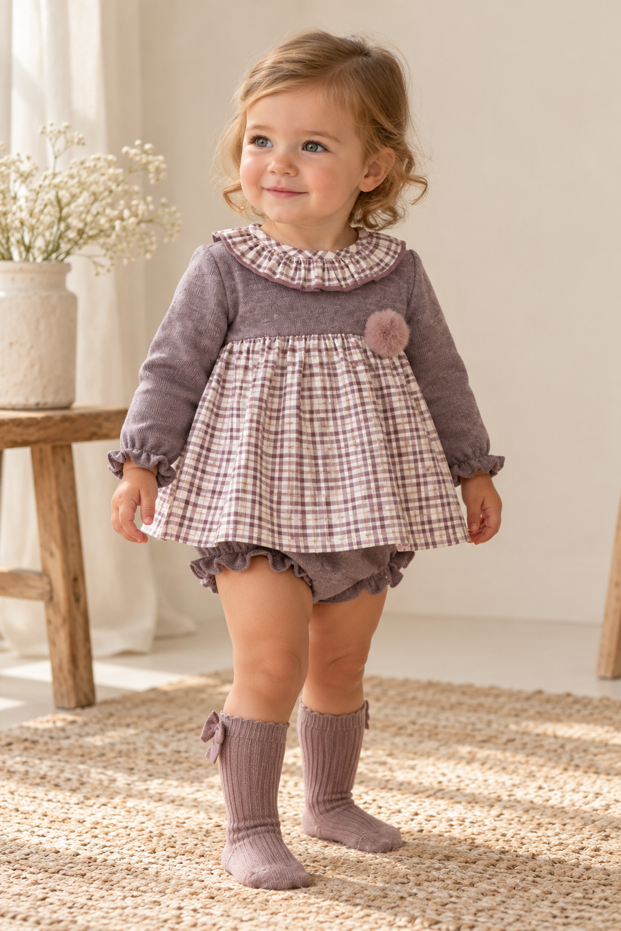 Rapife Dusky Purple Checked Jam Pant Set
