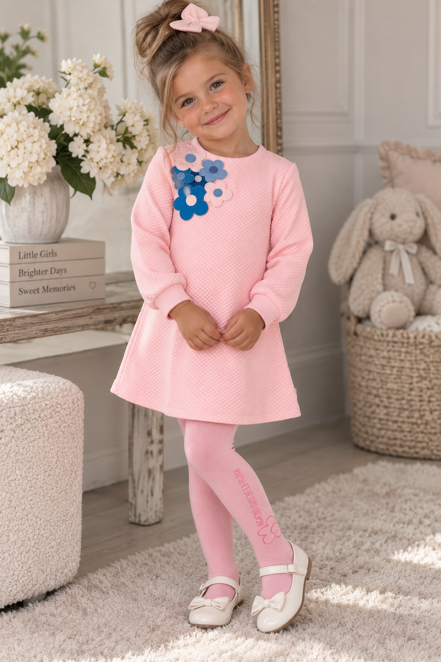 Agatha Pink A-Line Flower Motif Dress & Tight Set