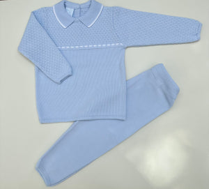 AW23 Artesania Granlei Blue & White Trimmed Knitted Tracksuit  - Exclusive