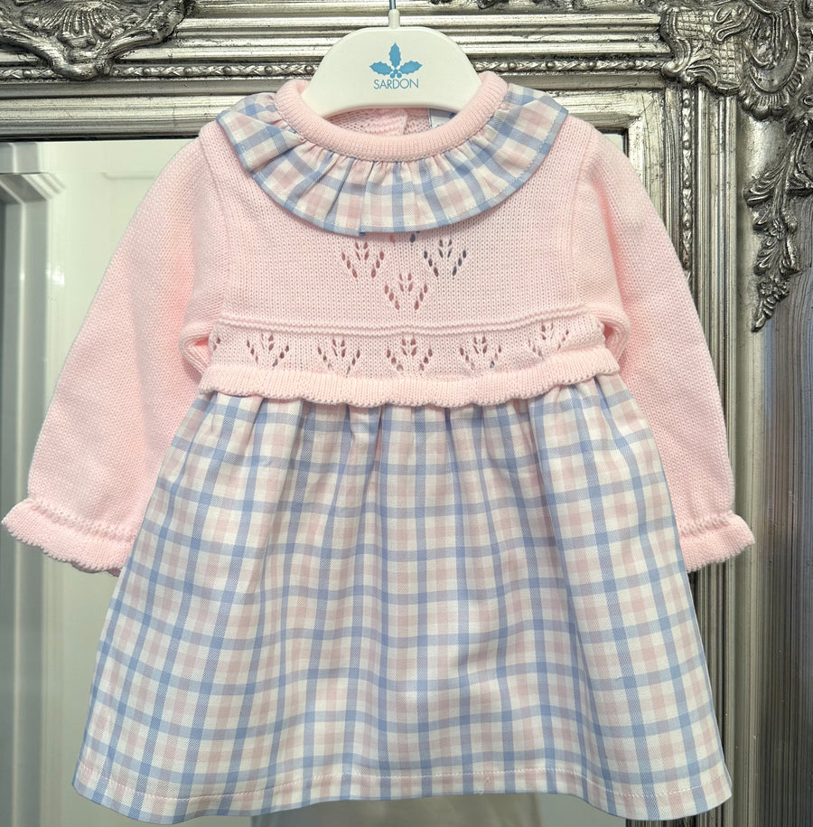 AW23 Sardon Baby Pink & Blue Check Half Knit Dress