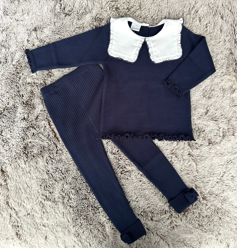 Granlei Girls Navy & Ivory Collared Legging Set
