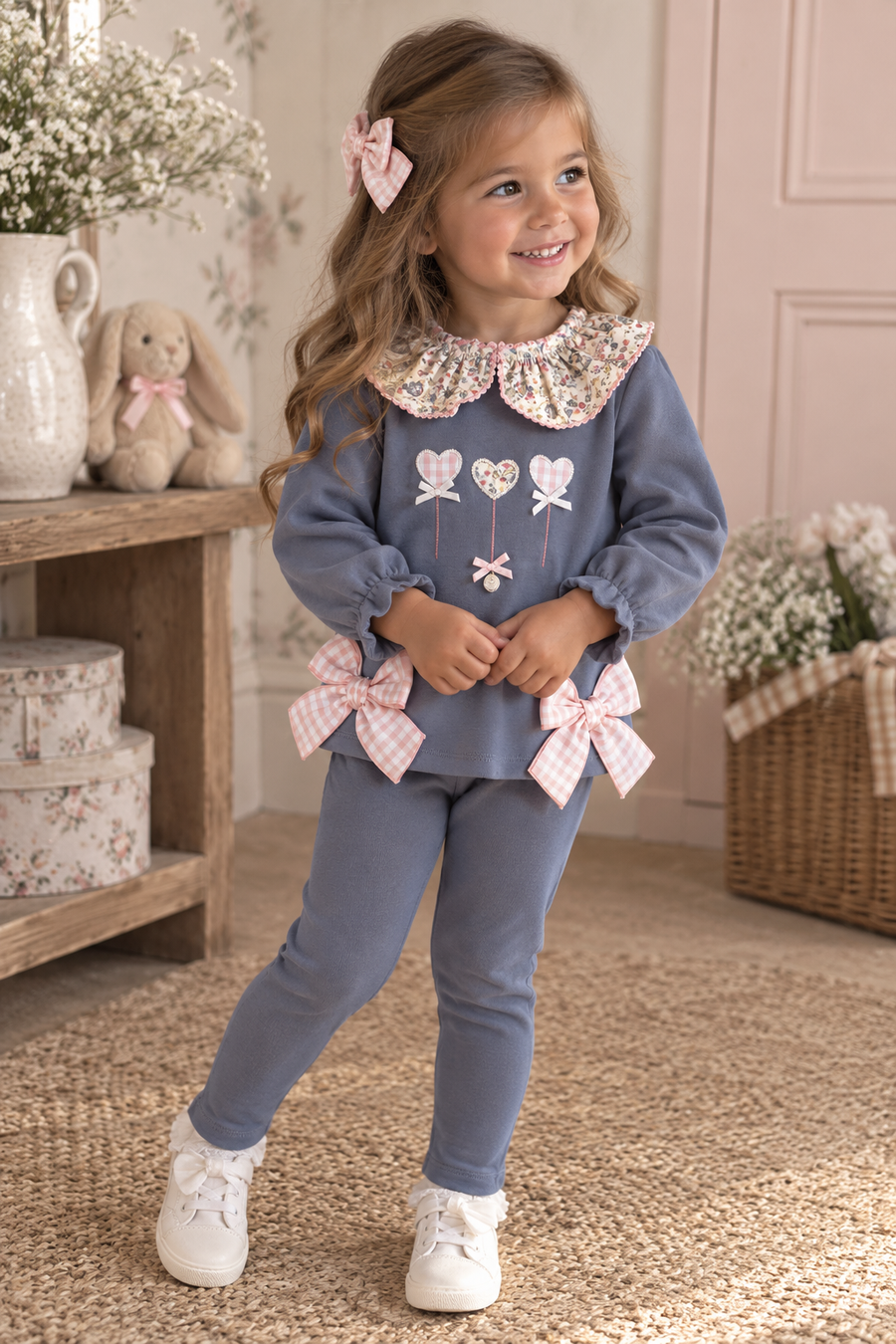 Valentina Bebe Navy & Floral Print Trouser Set
