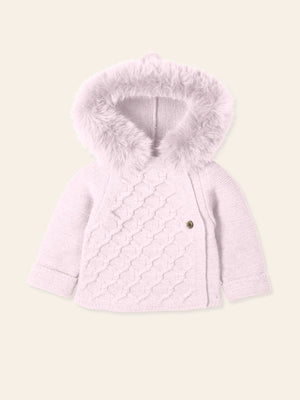 Mac Ilusion Pink Knitted Faux Fur Hooded Jacket