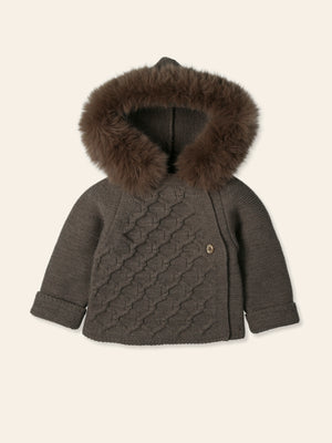 Mac Ilusion Mocha Knitted Faux Fur Hooded Jacket