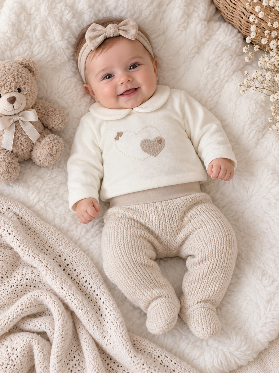 iDO Ivory & Light Beige 2-Piece Babygrow
