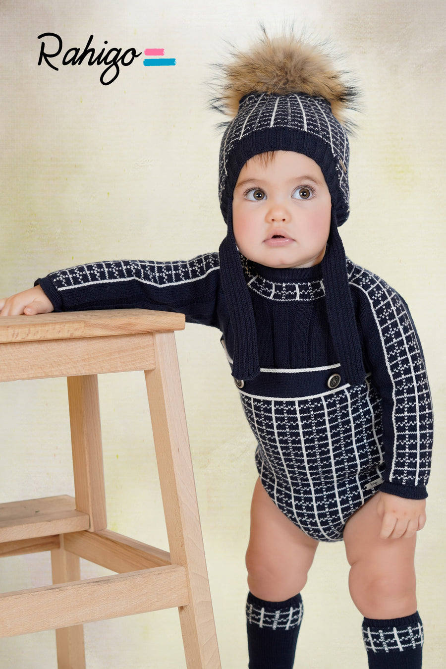 Rahigo Navy & Cream Checked Romper