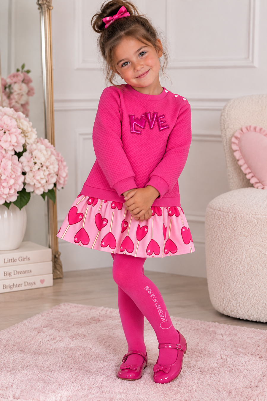 Agatha Fuchsia & Pink Heart Lollipop Print Dress & Tight Set