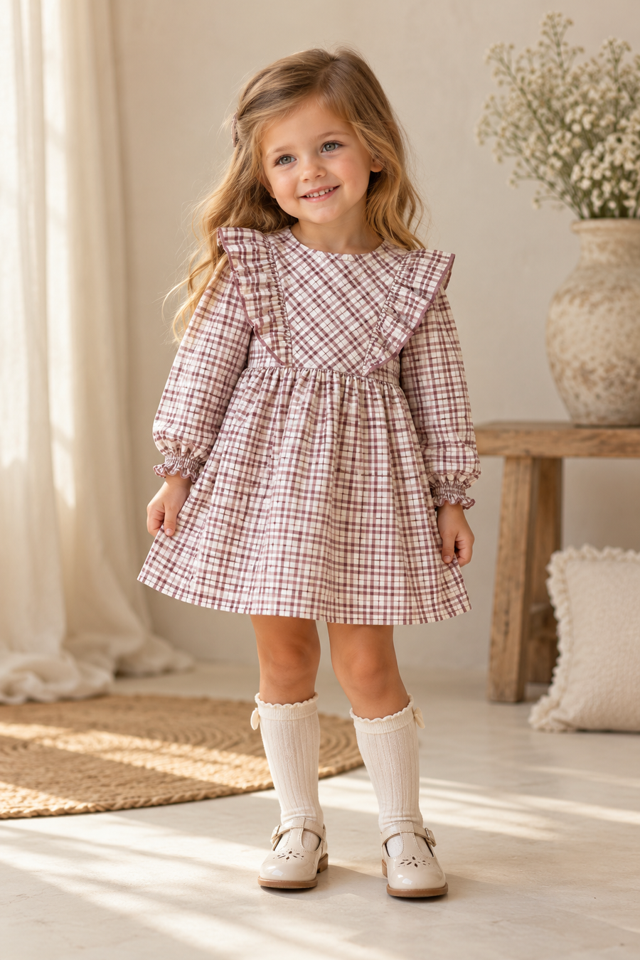 Rapife Dusky Purple & White Checked Dress