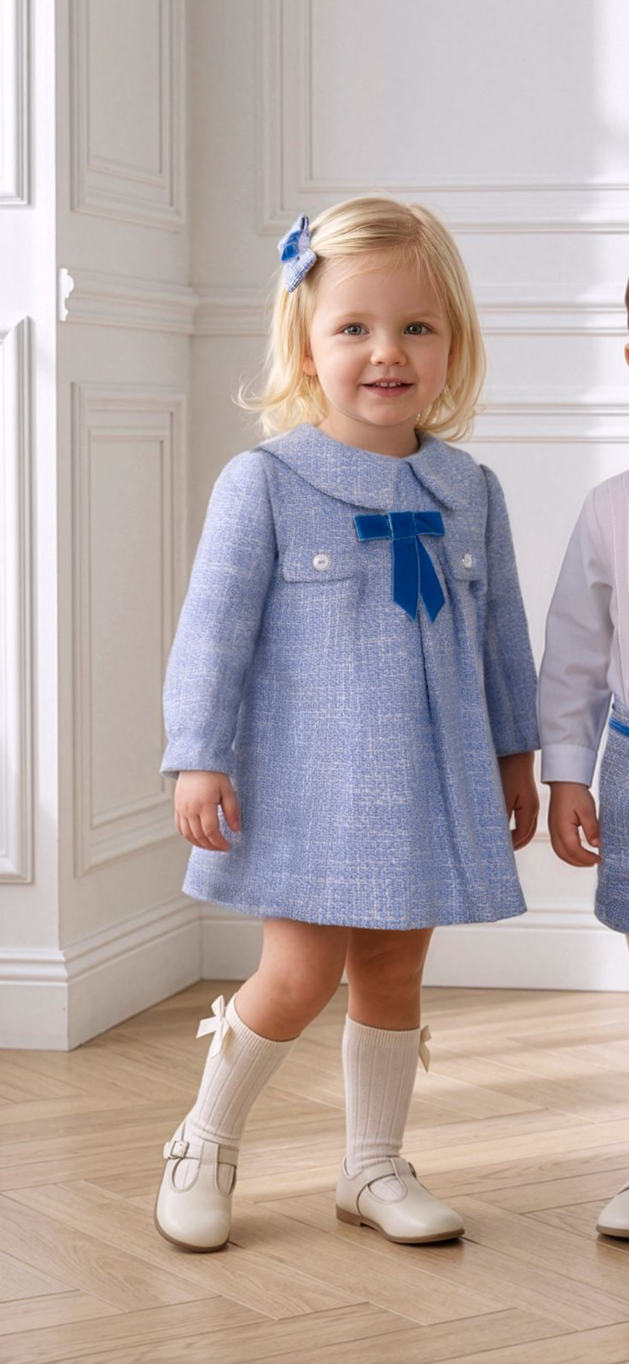 Miranda Baby Girl Blue Tweed Dress - PRE ORDER