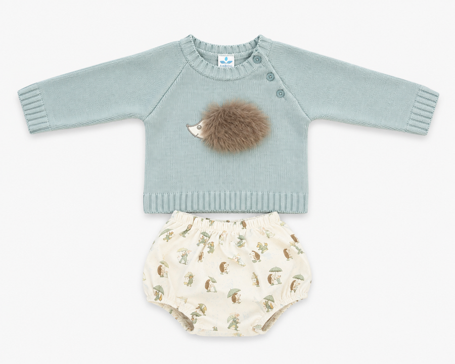 Sardon Teal Hedgehog Faux Fur Motif Jam Pant Set