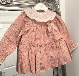 AW23 Valentina Bebes Dusky Pink & White Ditsy Print Dress & Pants Set