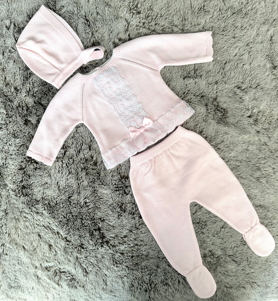 Pex Pink & White Lace Trimmed Knitted Set