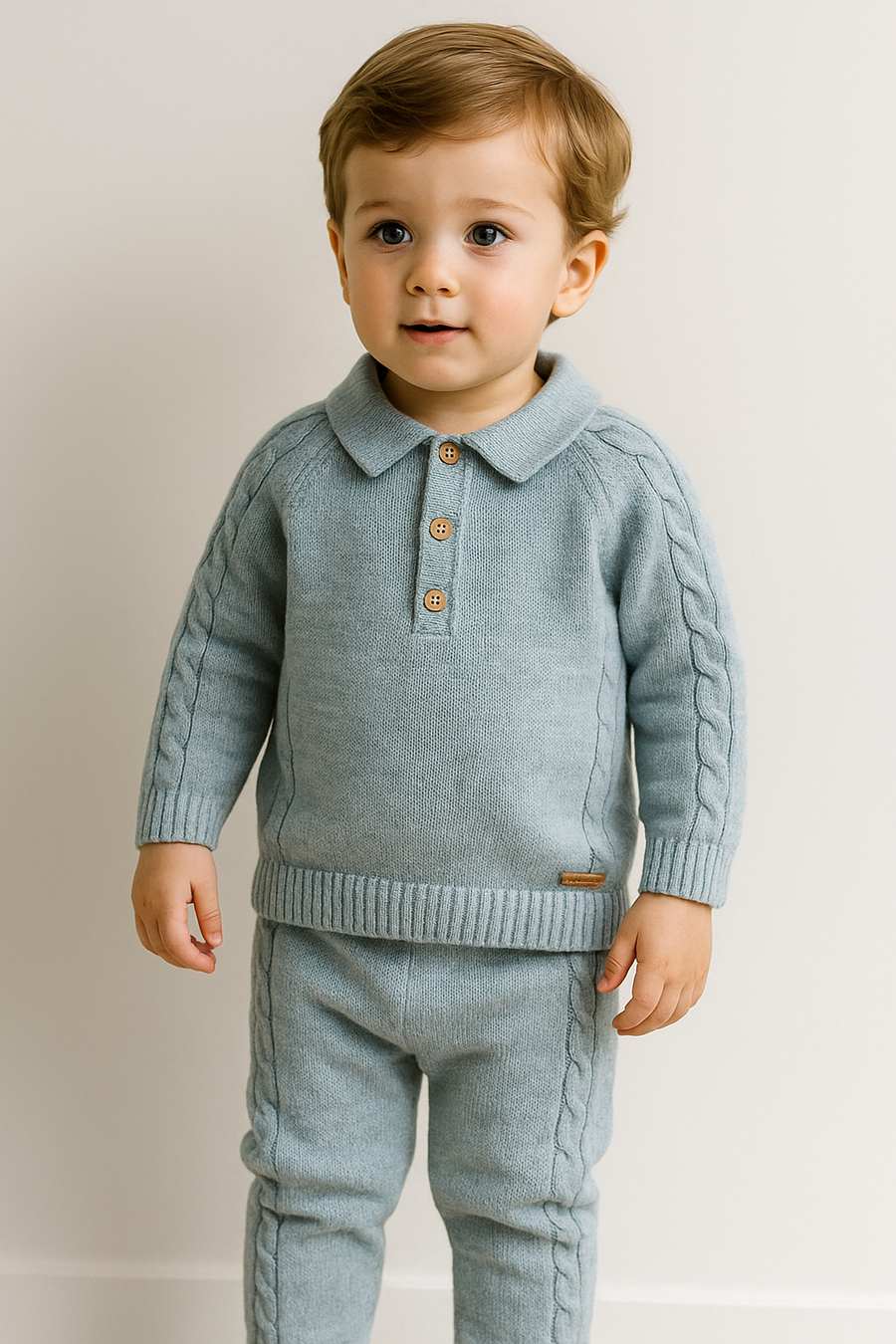 Martin Aranda Dusky Blue Knitted Polo Top Legging Set