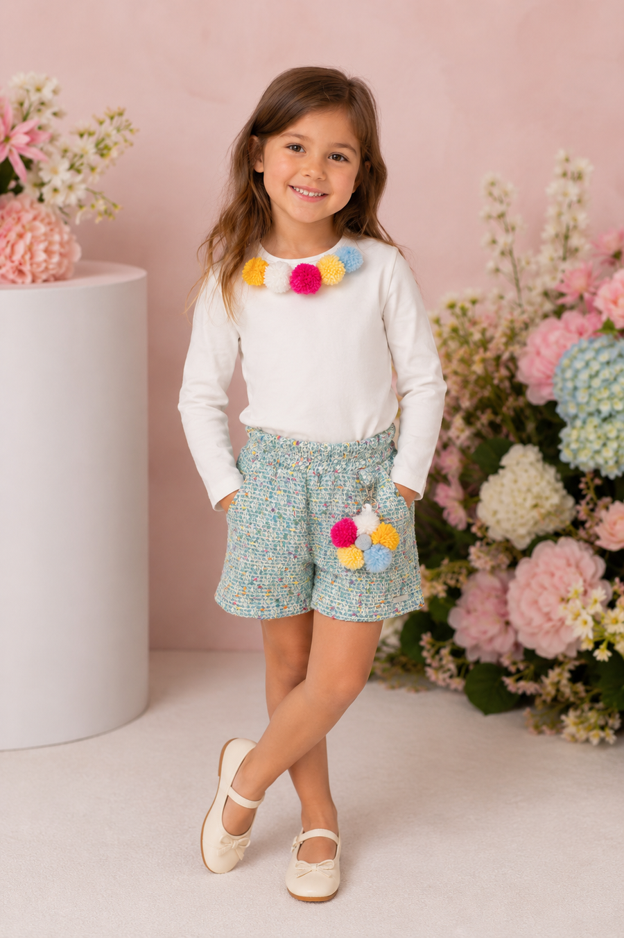 Daga Ivory and Blue Tweed Shorts Set