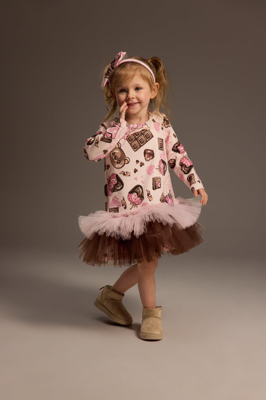 Daga Pink & Chocolate Brown Tulle Frilled Dress