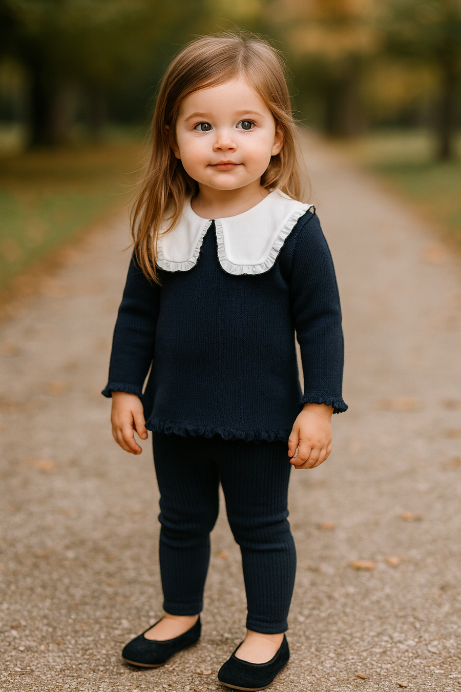 Granlei Girls Navy & Ivory Collared Legging Set