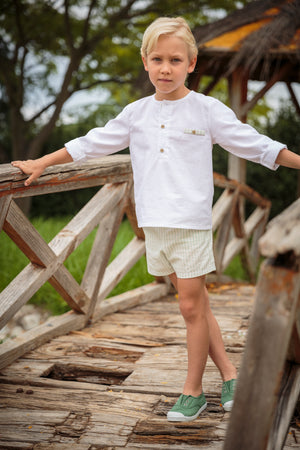 SS24 Babidu White & Mint Green Striped Cotton Shorts Set