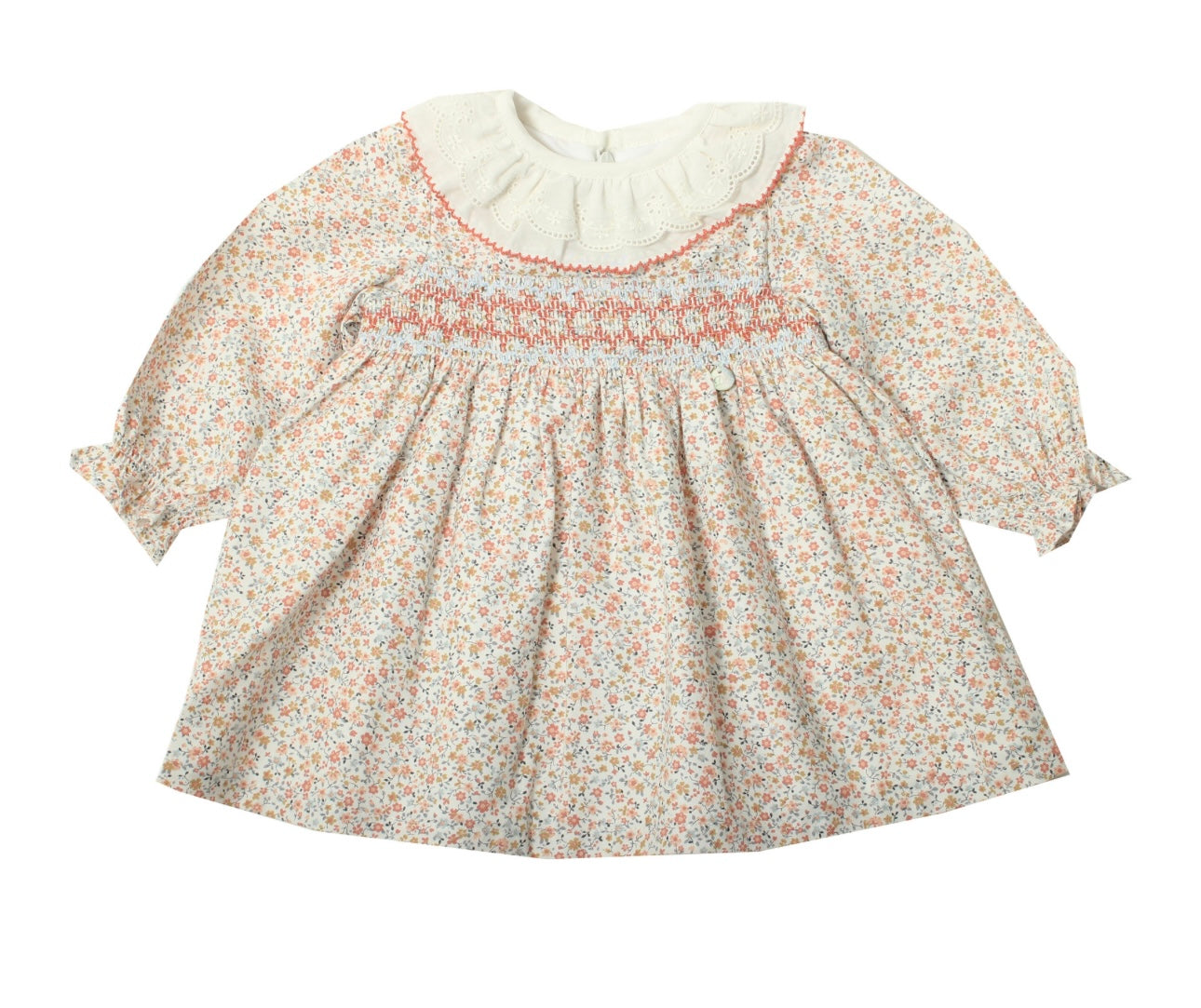 Dr. Kid Pink & Ivory Ditsy Print Smocked Dress