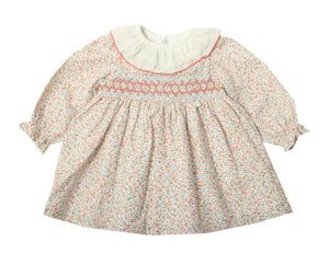 Dr. Kid Pink & Ivory Ditsy Print Smocked Dress