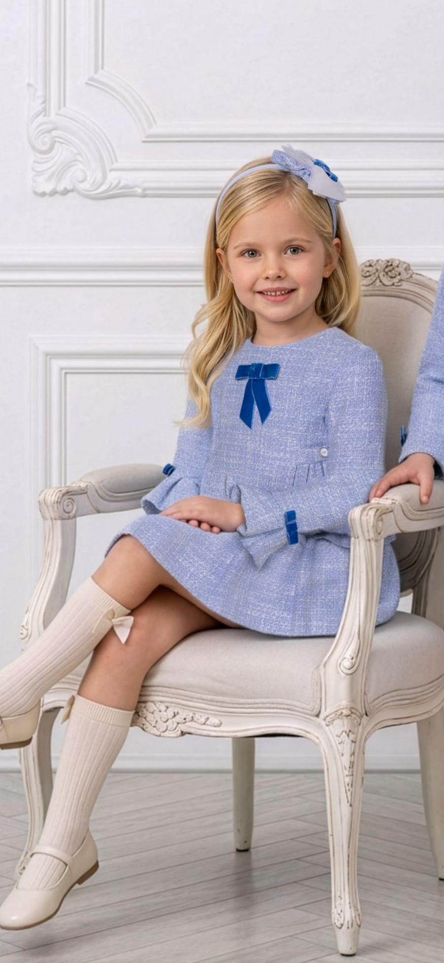 Miranda Older Girls Blue Tweed Dress - PRE ORDER