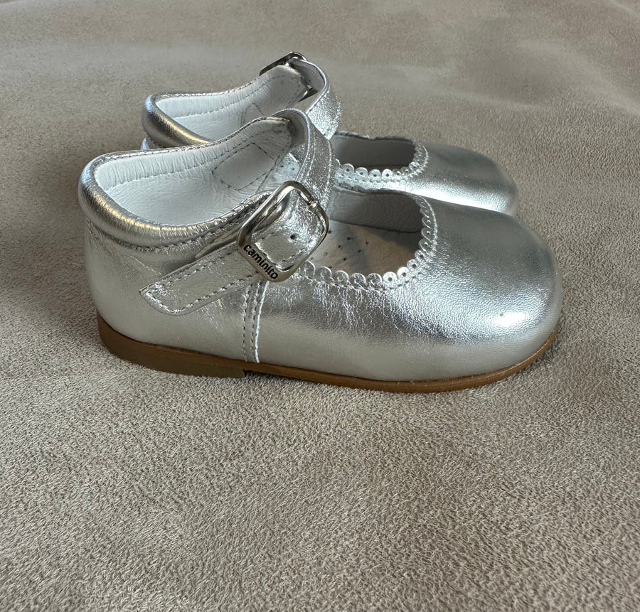 Caminito Silver Leather Toddler Mary Jane Shoes