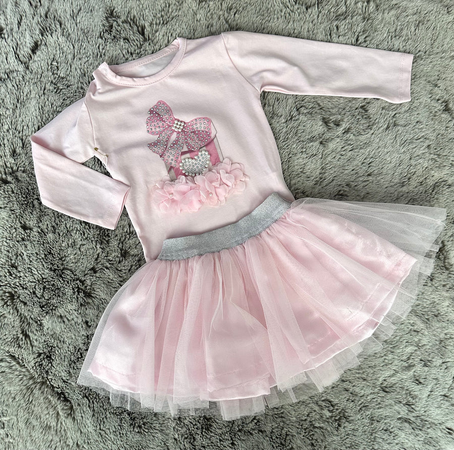 Baby Girls Pink Diamonte Body & Tulle Skirt Set
