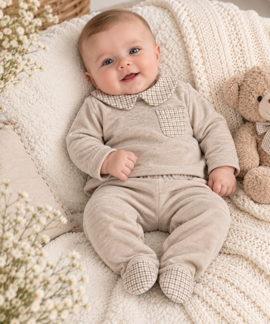 iDO Ivory & Taupe 2-Piece Babygrow