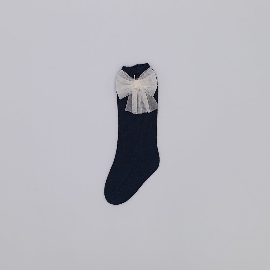 Rahigo Navy & Cream Tulle Bow Socks - PRE ORDER