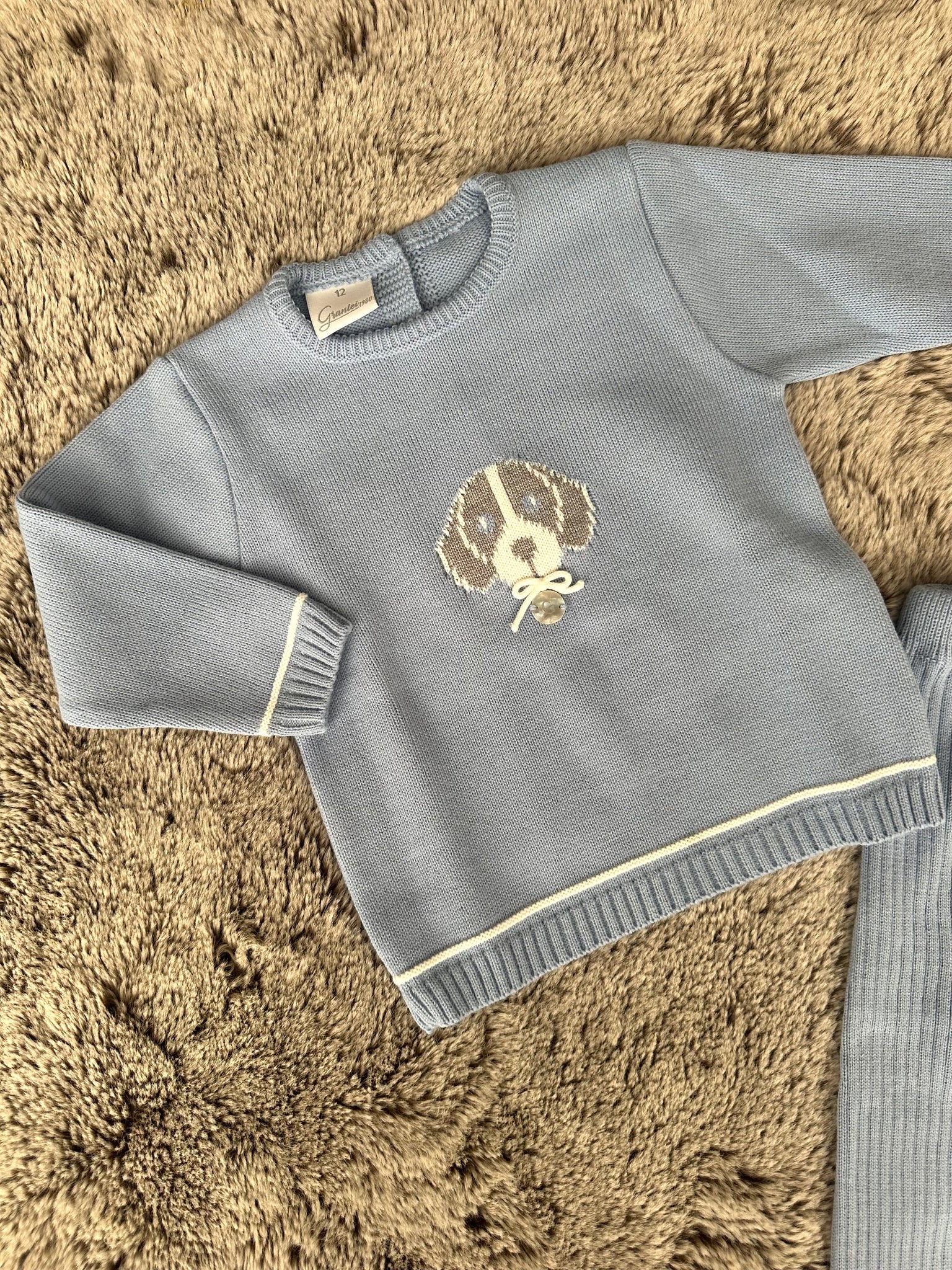 Granlei Dusky Blue Dog Motif Trouser & Sweater Set