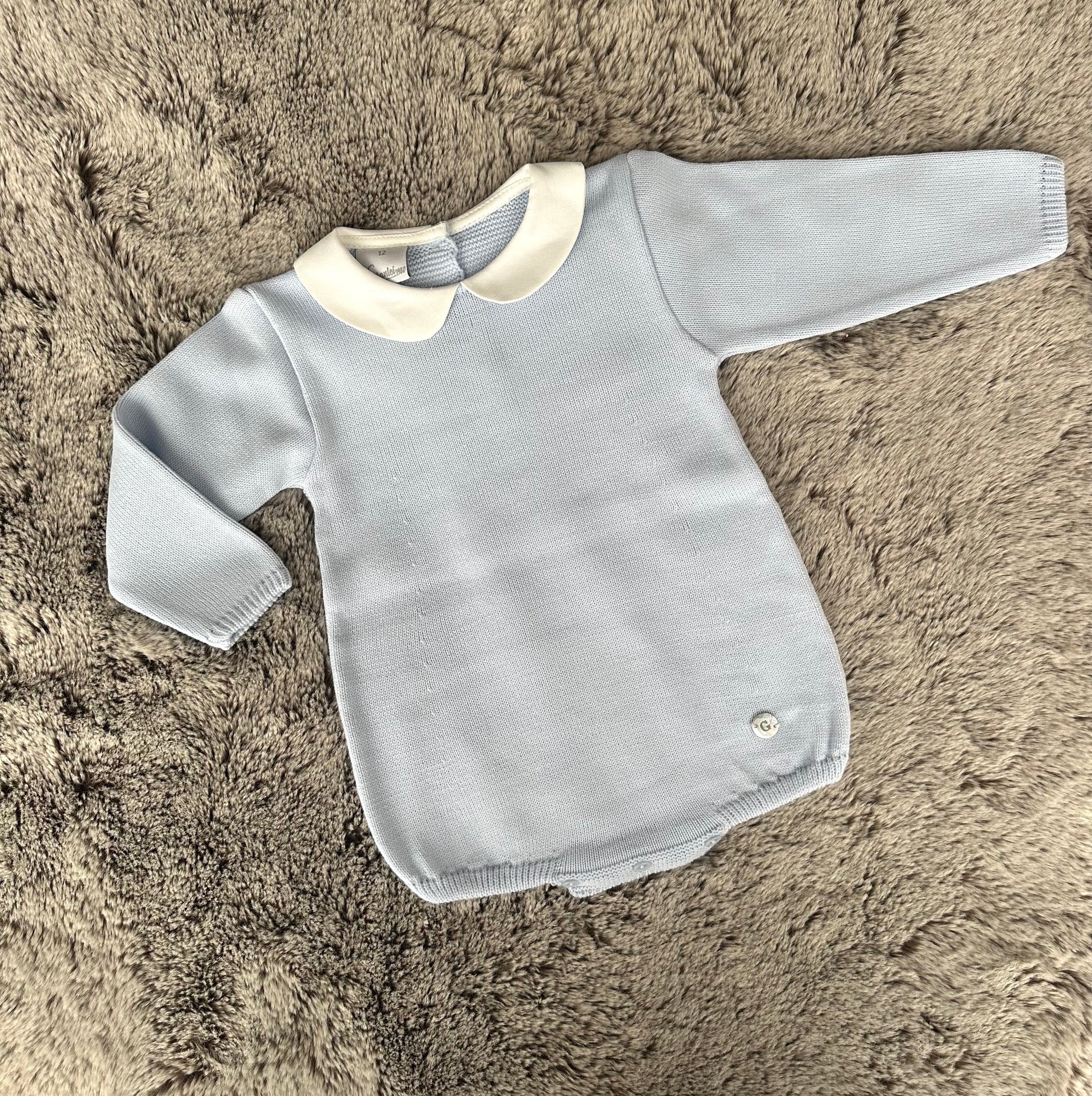 Granlei Blue & White Peter Pan Collared Romper