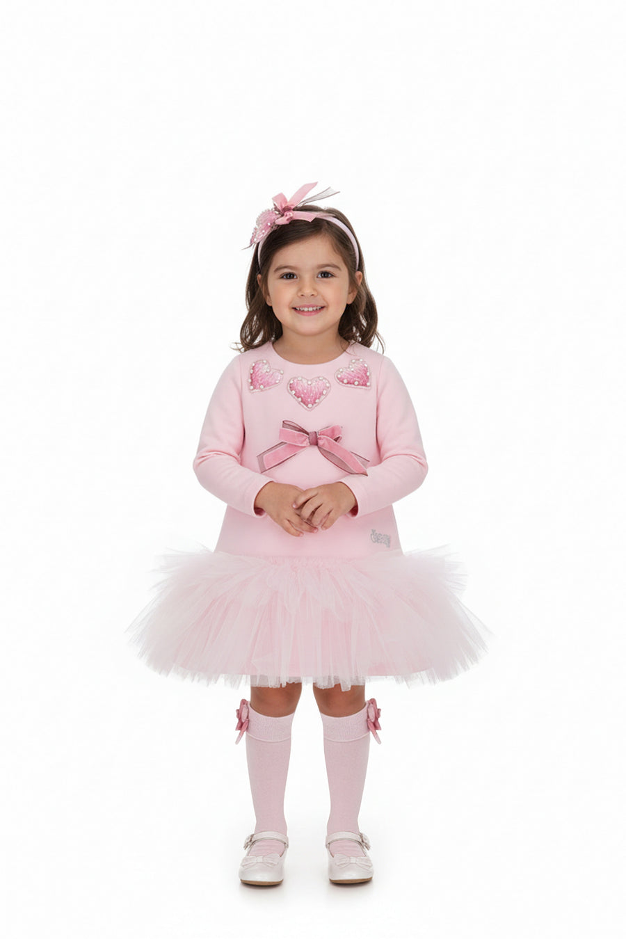 Daga Pink Heart Motif Tulle Skirt Dress